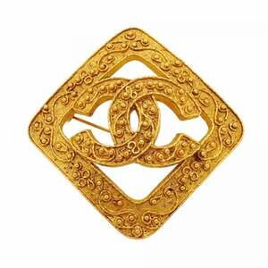 CHANEL Gold Diamond Logo Brooch